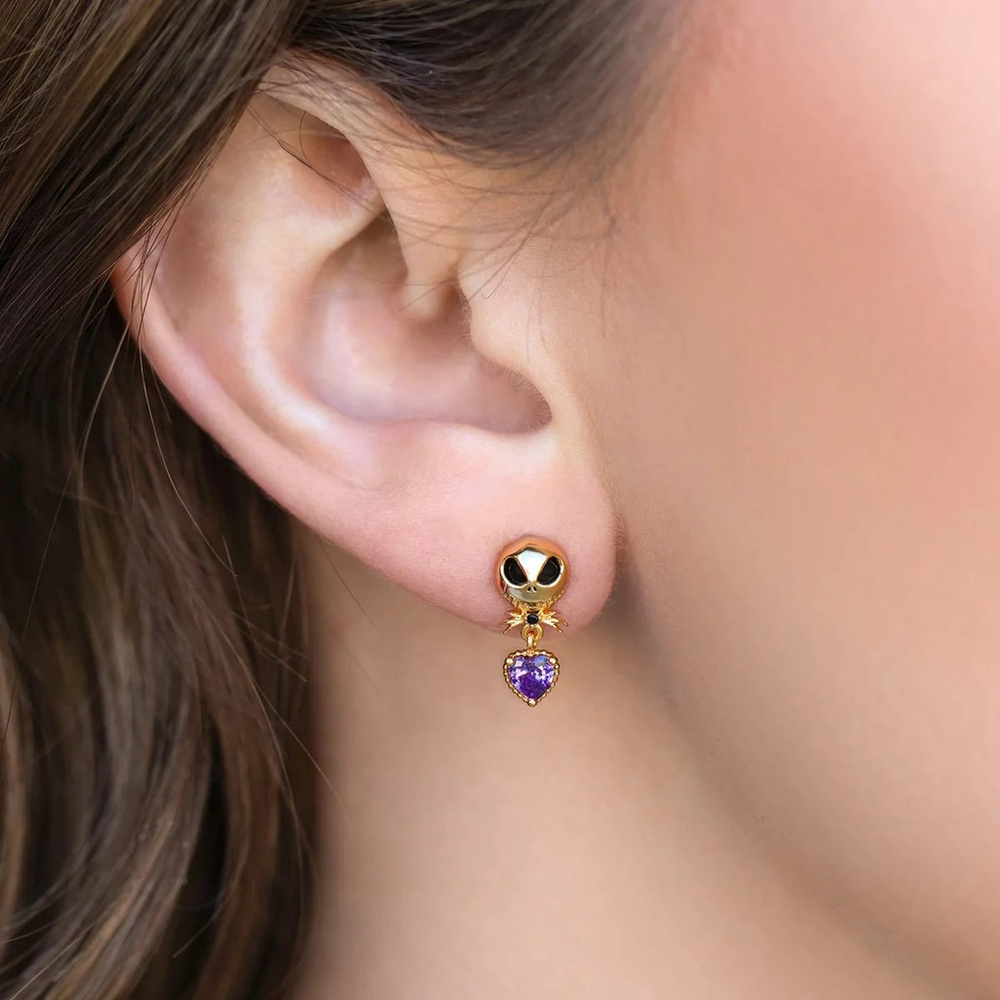 Nightmare Before Christmas Jack Skellington Gold Stud Earrings - Picture 4 of 5